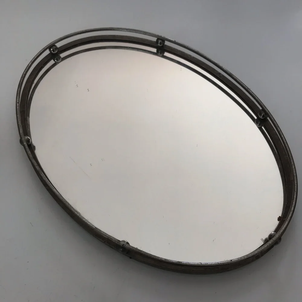 Vintage Silver-Toned Oval Vanity Tray